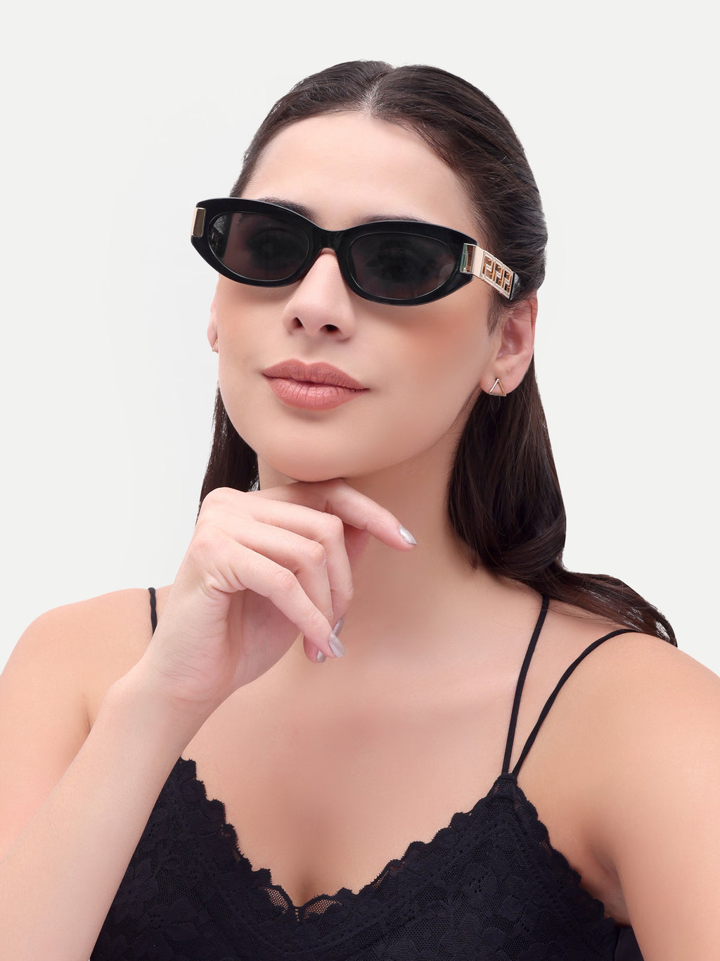 Serene Black Oval UV Protected Womens Sunglasses