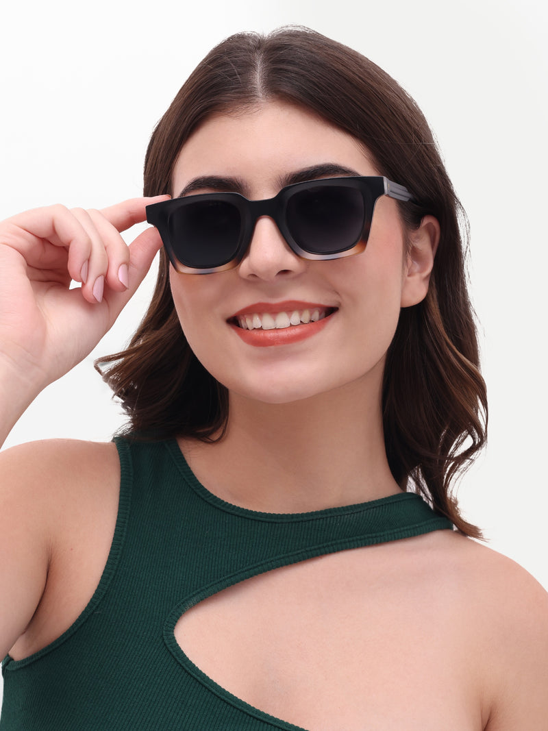 Women's Black Rectangular Sunglasses