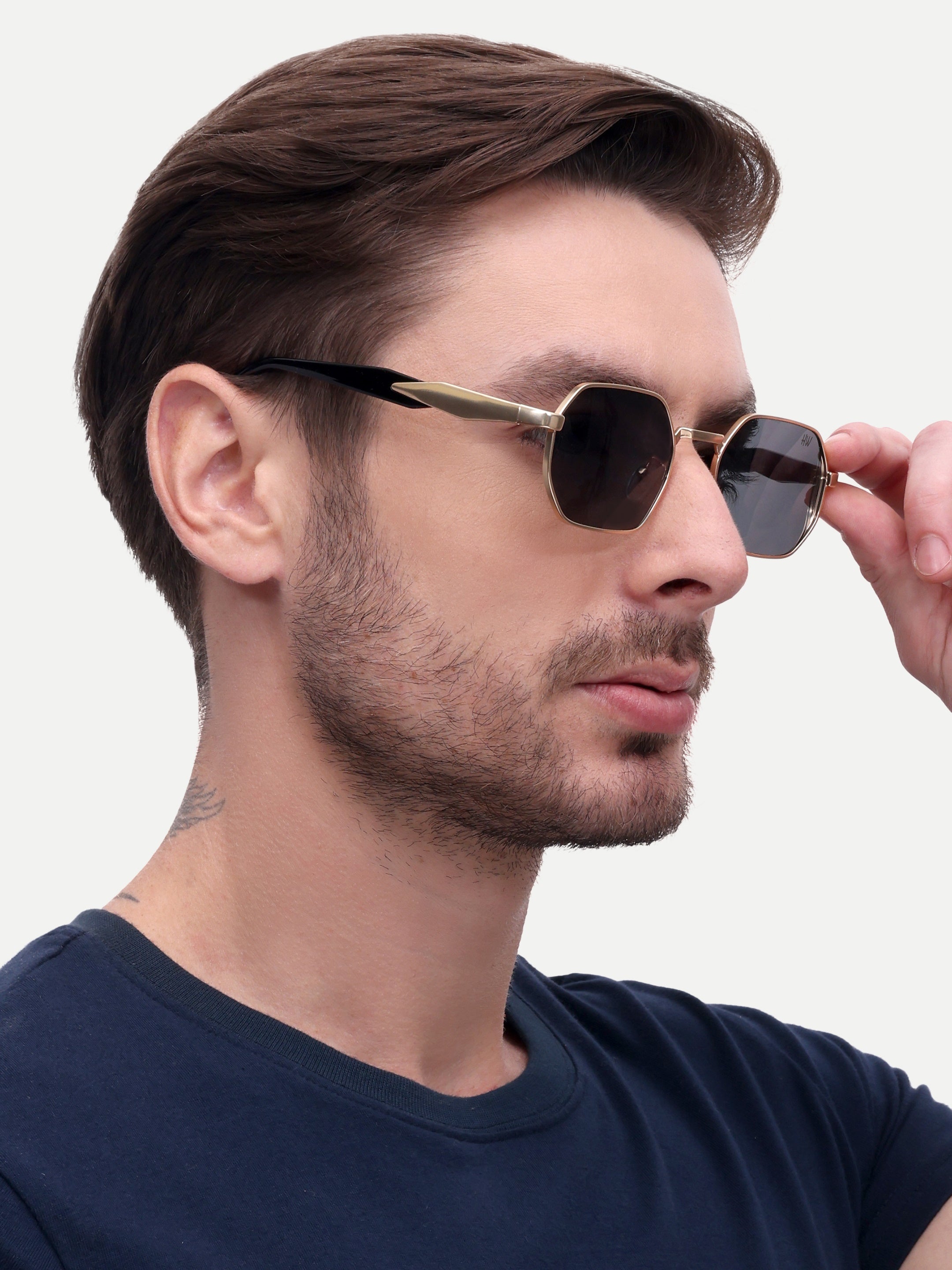 Men Hexagon Uv Protected Sunglasses Black
