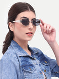 Women's Oval Silver Black UV Protected Sunglasses