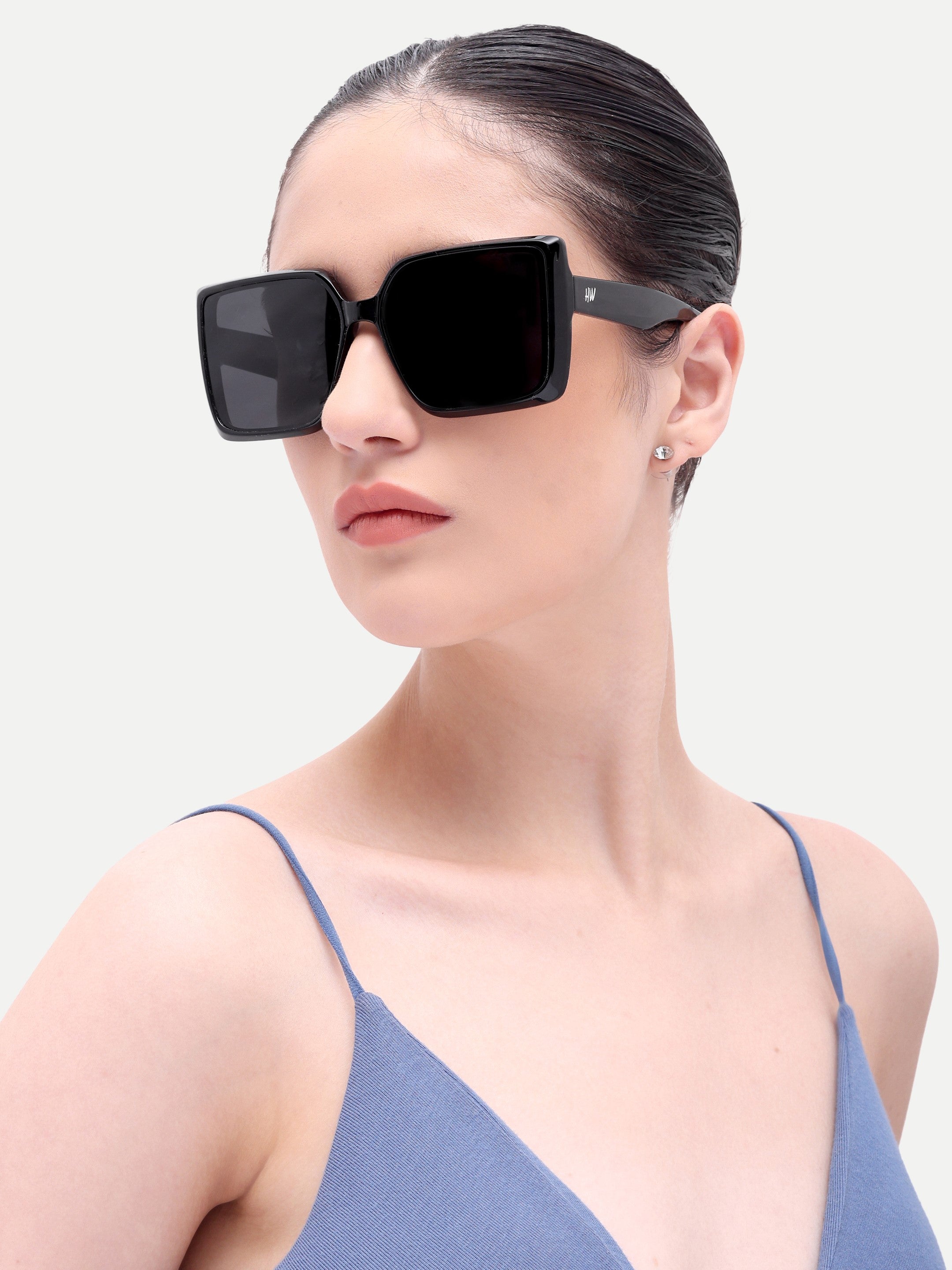 Verona Black Oversized Square Black UV Protected Womens Sunglasses