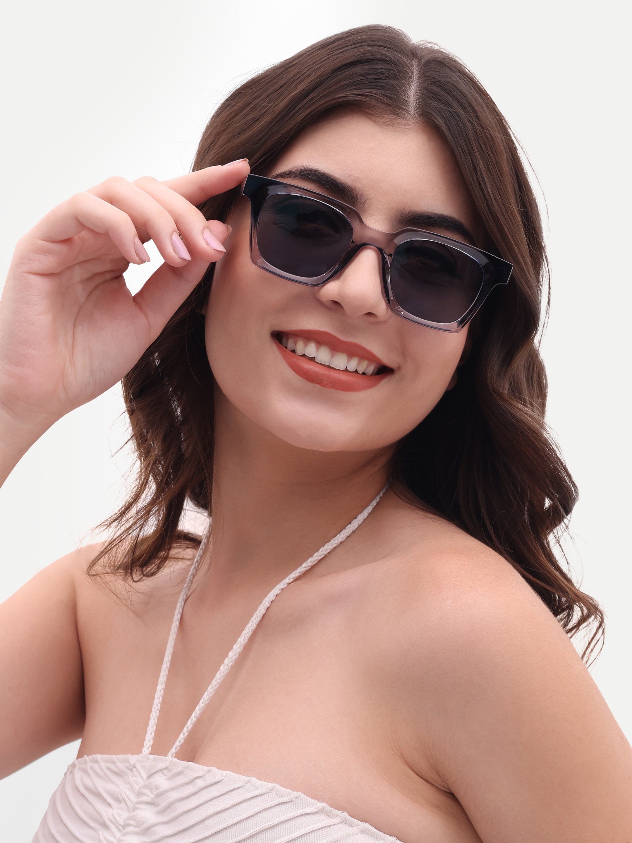 Women's Grey UV Protected Rectangular Sunglasses