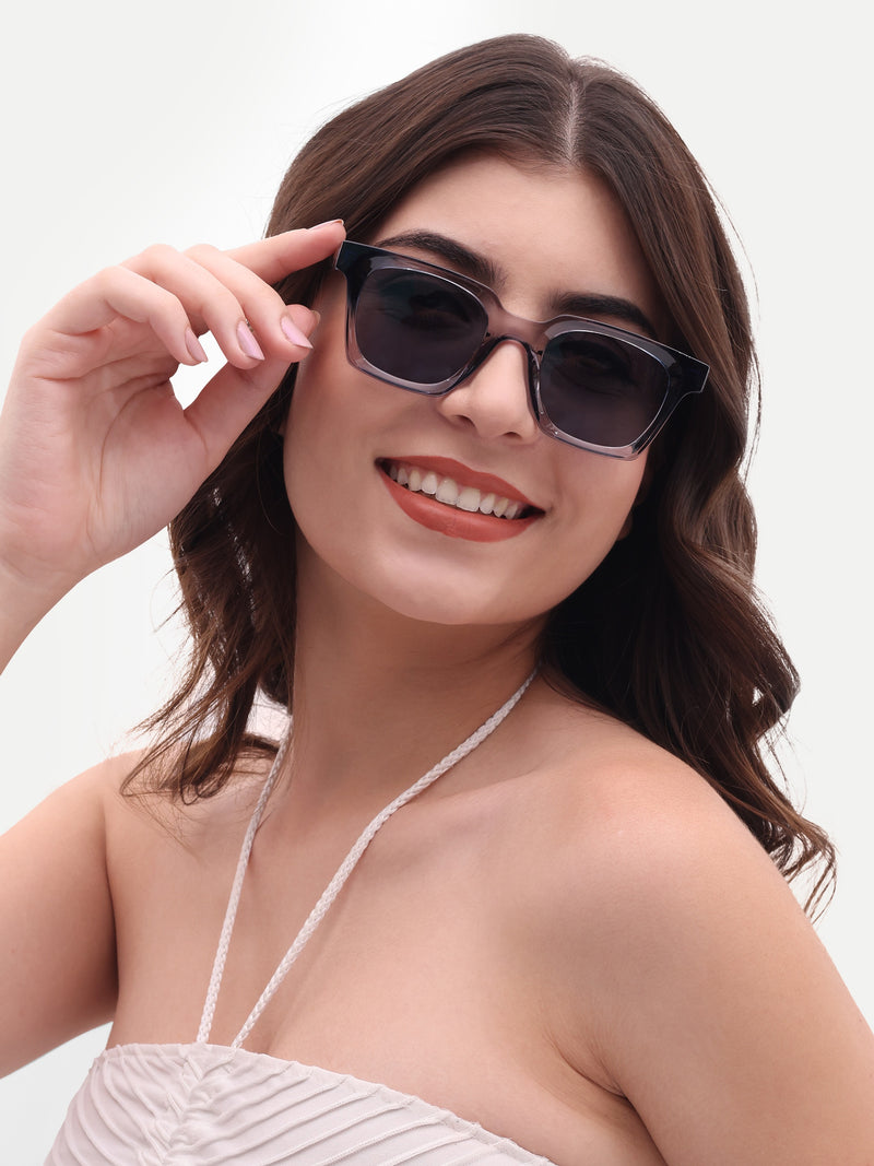 Women's Grey UV Protected Rectangular Sunglasses