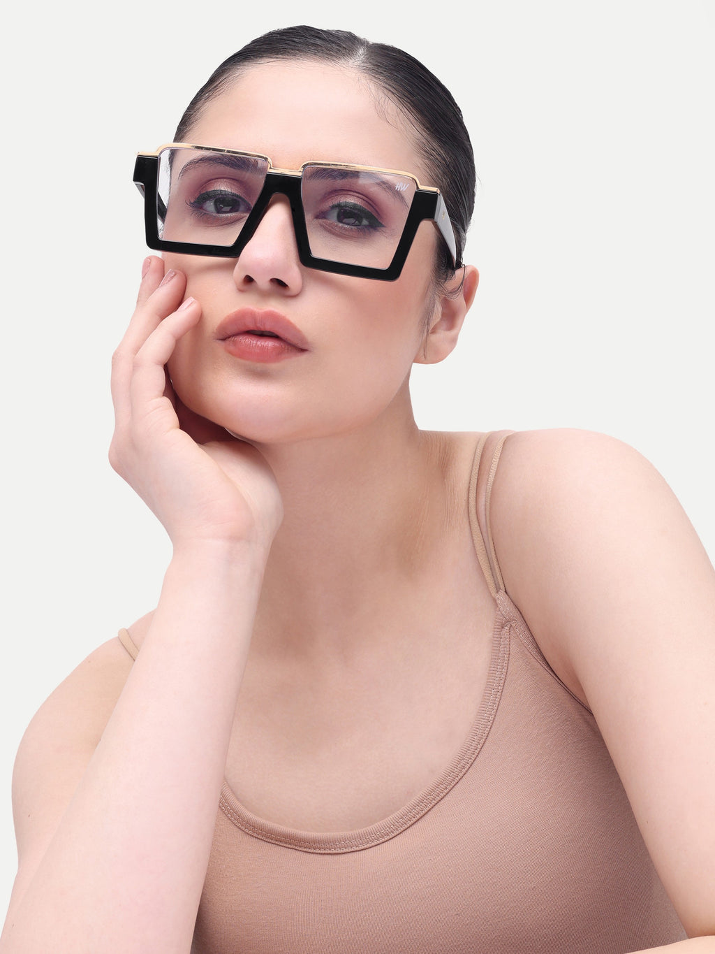Women's Gold Black Acetate Frame Sunglasses