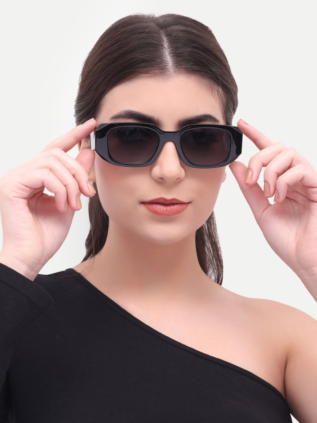 Women's Black Rectangular UV Protected Sunglasses