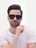 Men's UV Protected Gold Black Wayfarer Sunglasses
