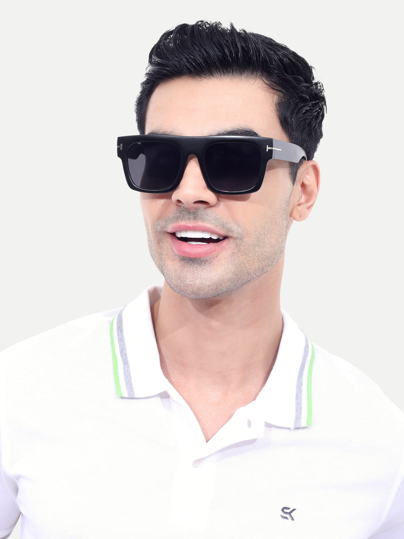 Men's Full Black UV Protected Wayfarer Rectangular Sunglasses