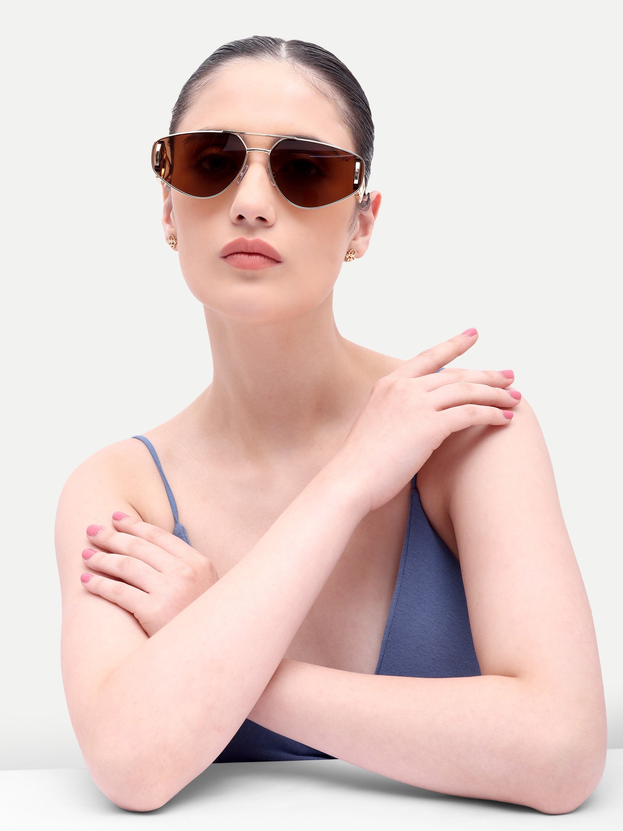 Azura Gold Brown Metal Oval UV Protected Womens Sunglasses