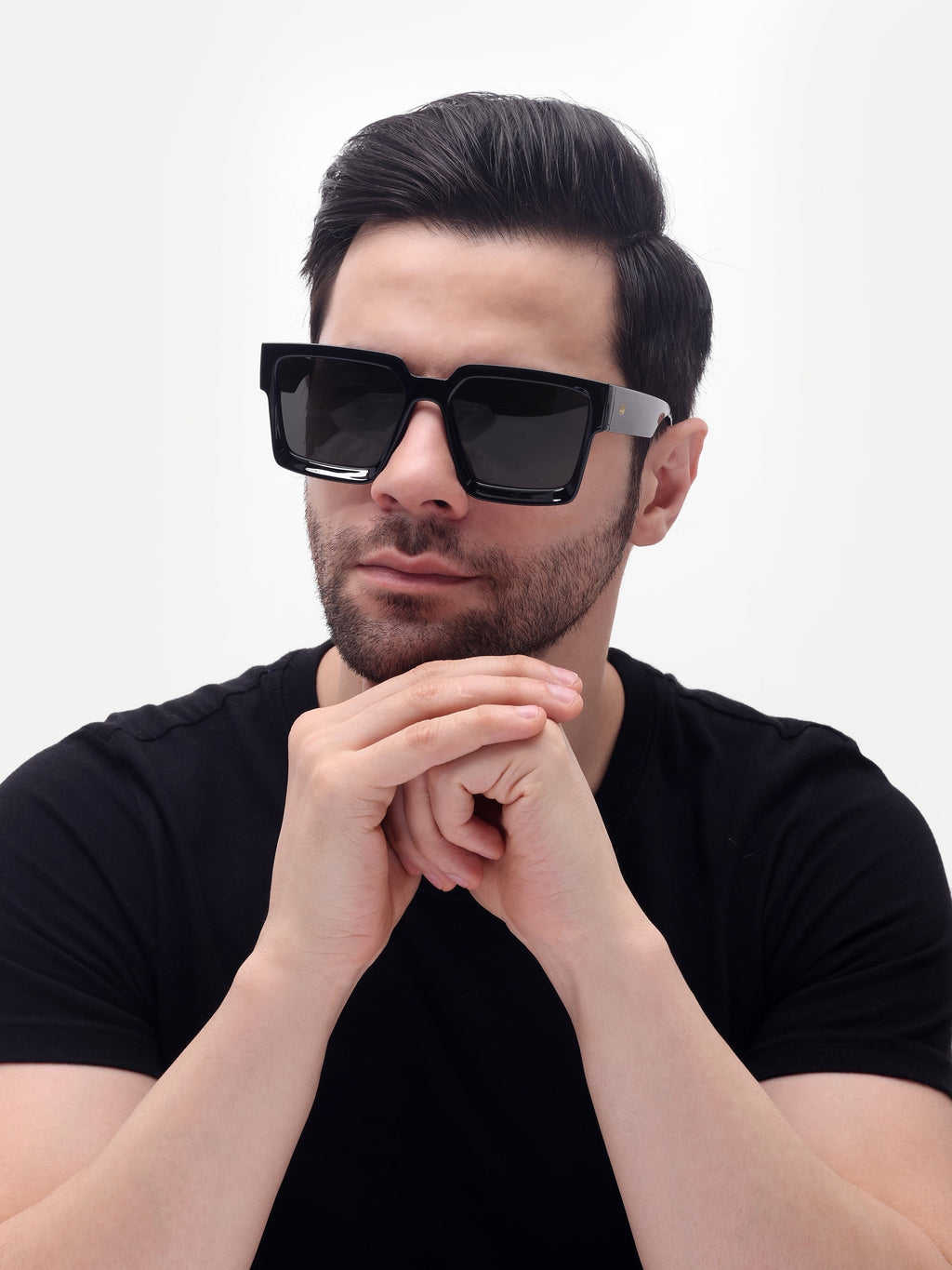 Men's UV Protected Gold Black Wayfarer Sunglasses