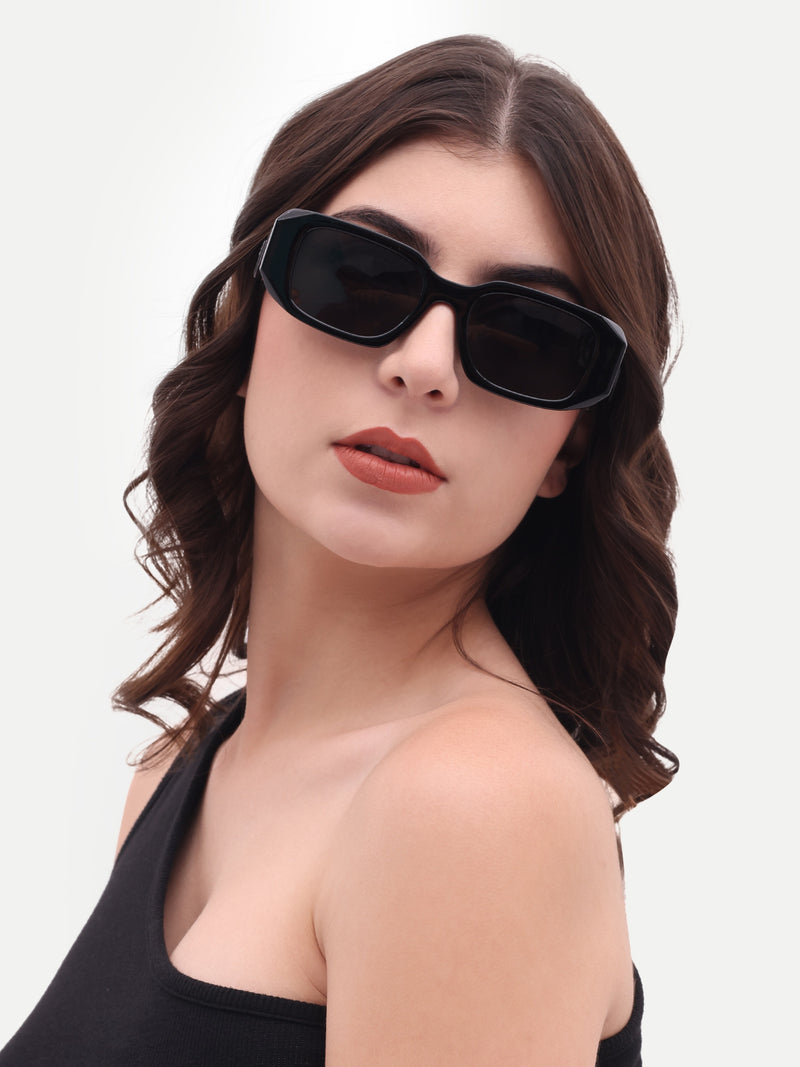 Women's Premium UV Protected Black Rectangular Sunglasses