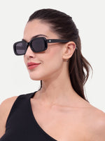 Women's Black Rectangular Premium Sunglasses