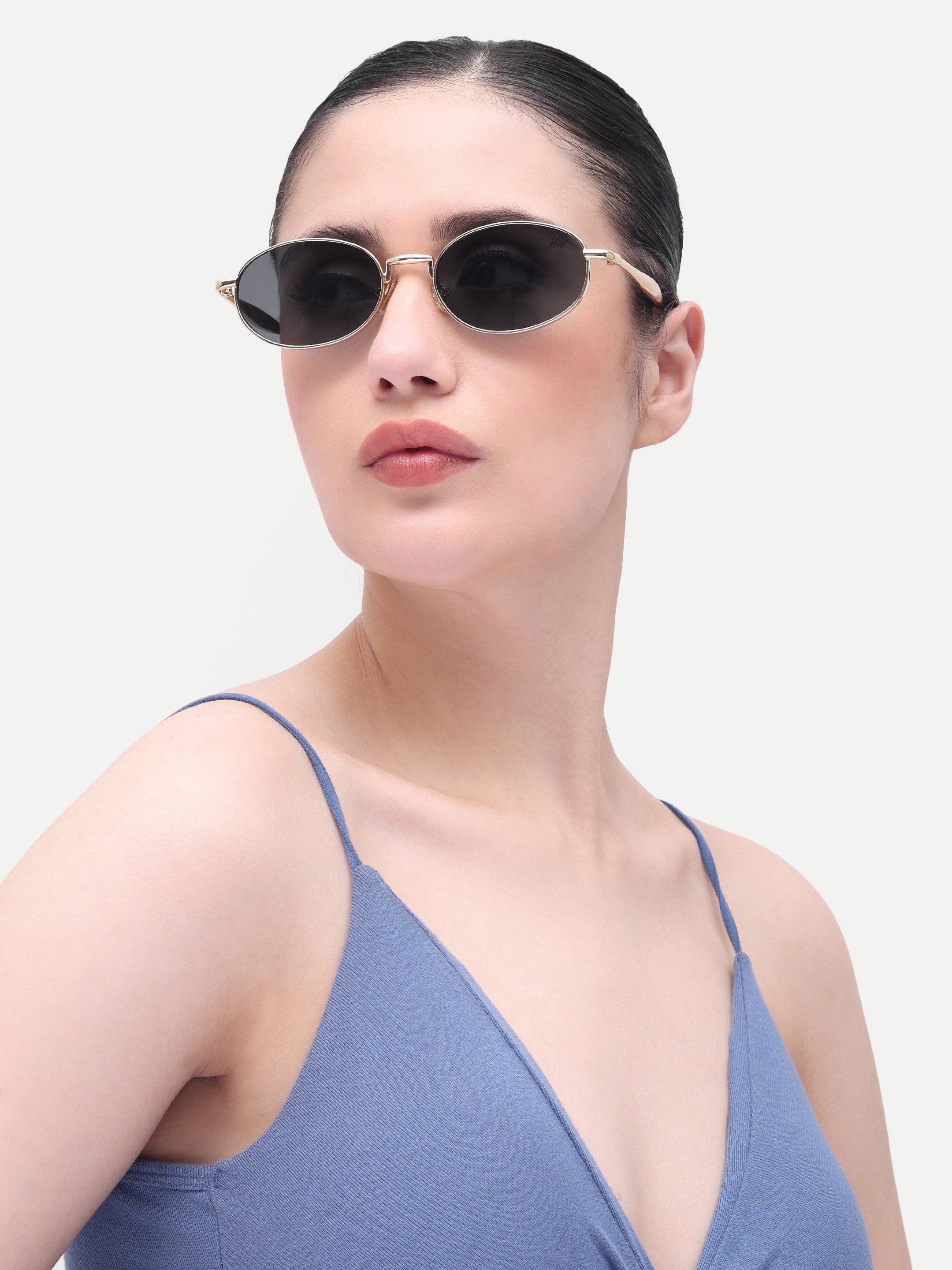 Women's Oval Gold Black Sunglasses