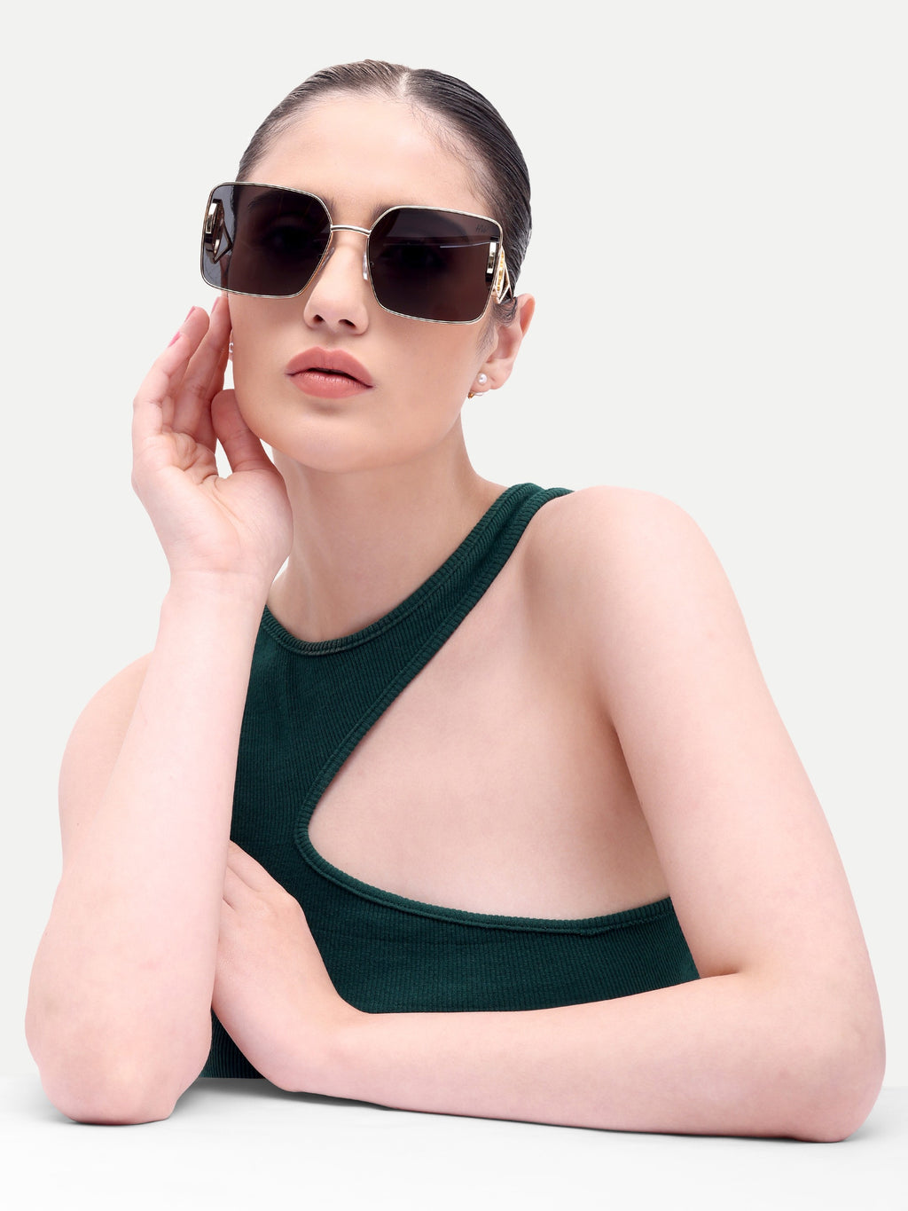 Orlina Gold Black Metal Square UV Protected Womens Sunglasses
