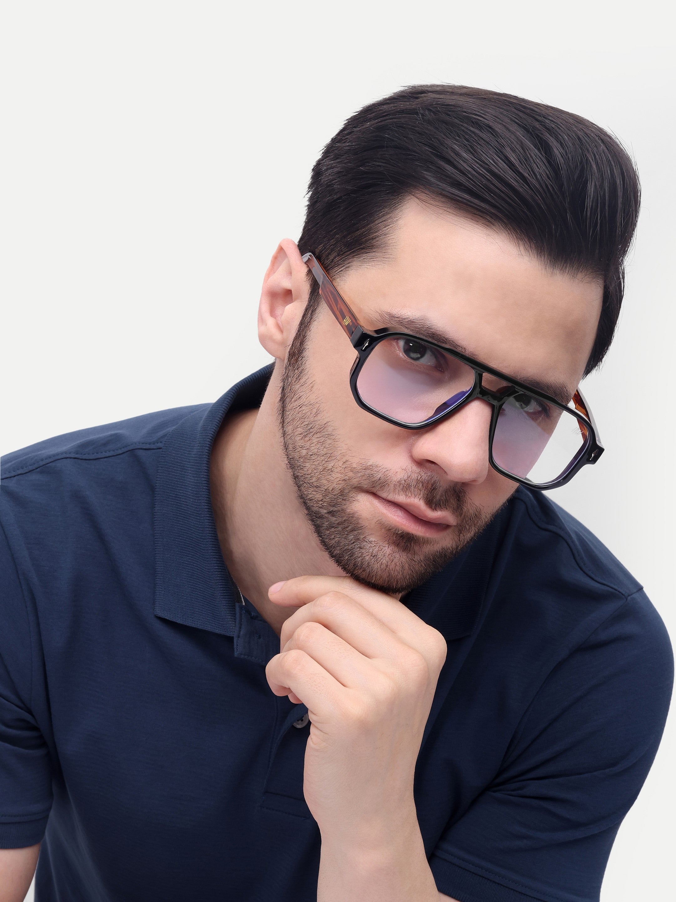 Men's Black Wooden Transparent Glasses