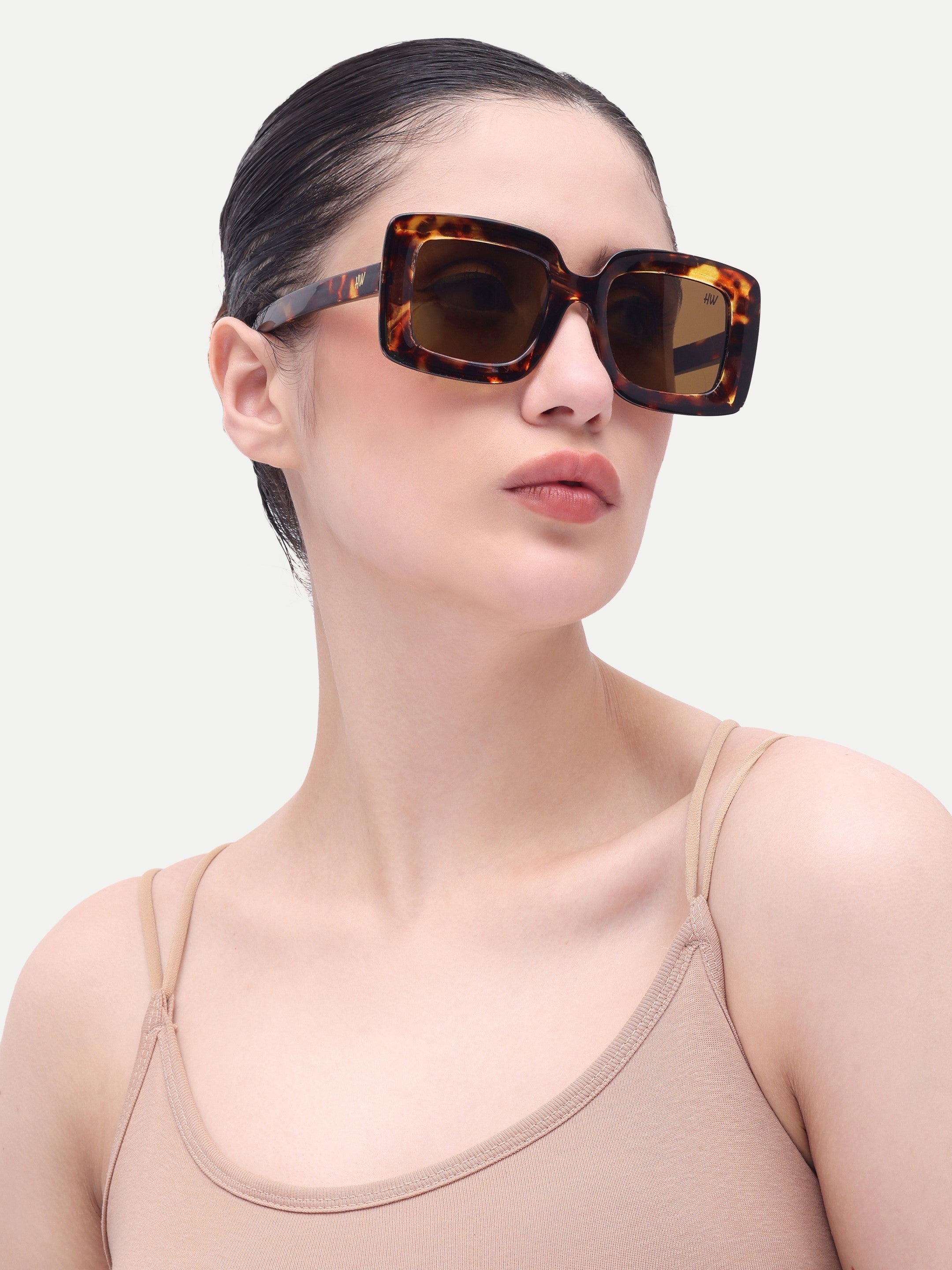 Women's Leopard Brown Sqaure Oversize Sunglasses