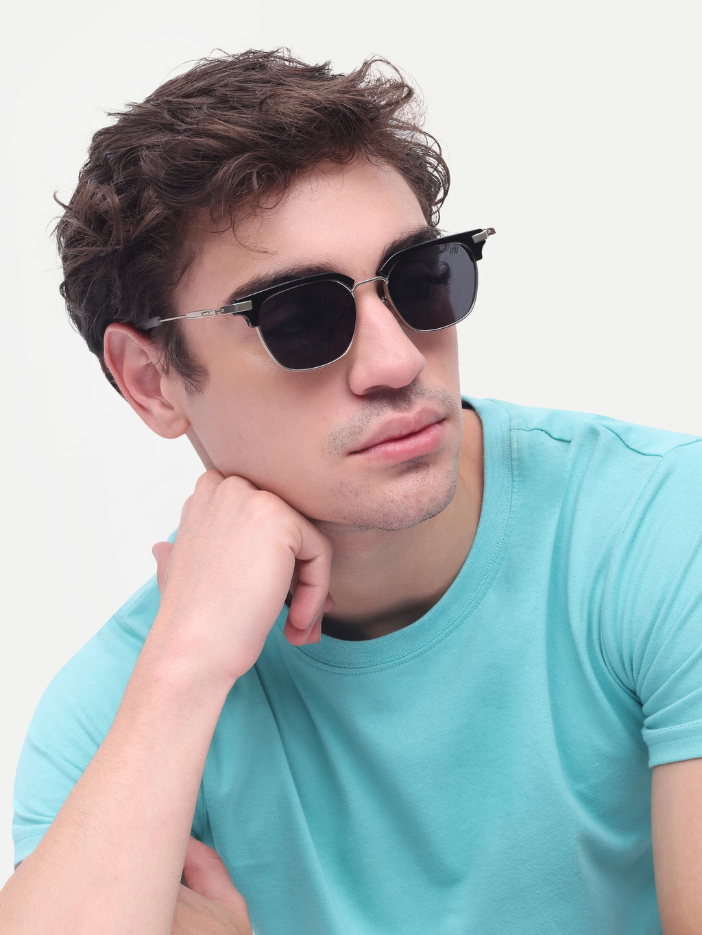 Men's Silver Black Clubmaster UV Protected Sunglasses