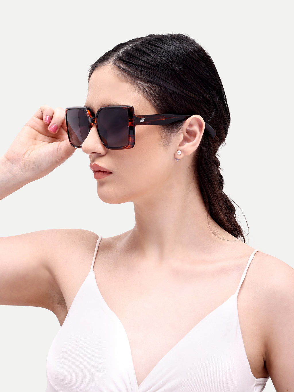 Noelle Black Leopard Oversized Square UV Protected Womens Sunglasses