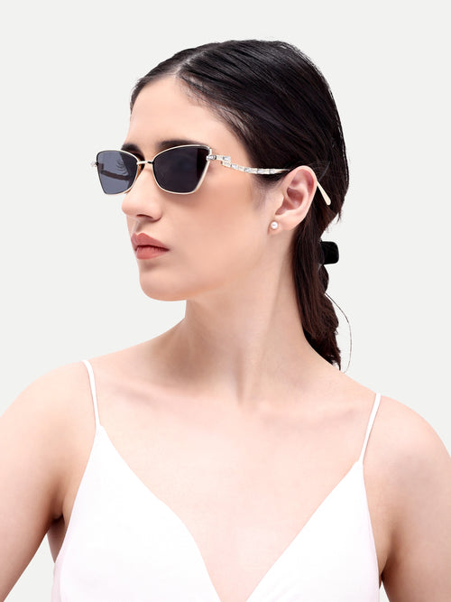 Elora Gold Black Metal UV Protected Womens Sunglasses