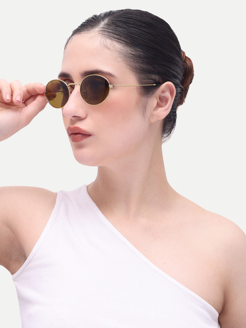 Women's Gold Brown Oval Sunglasses