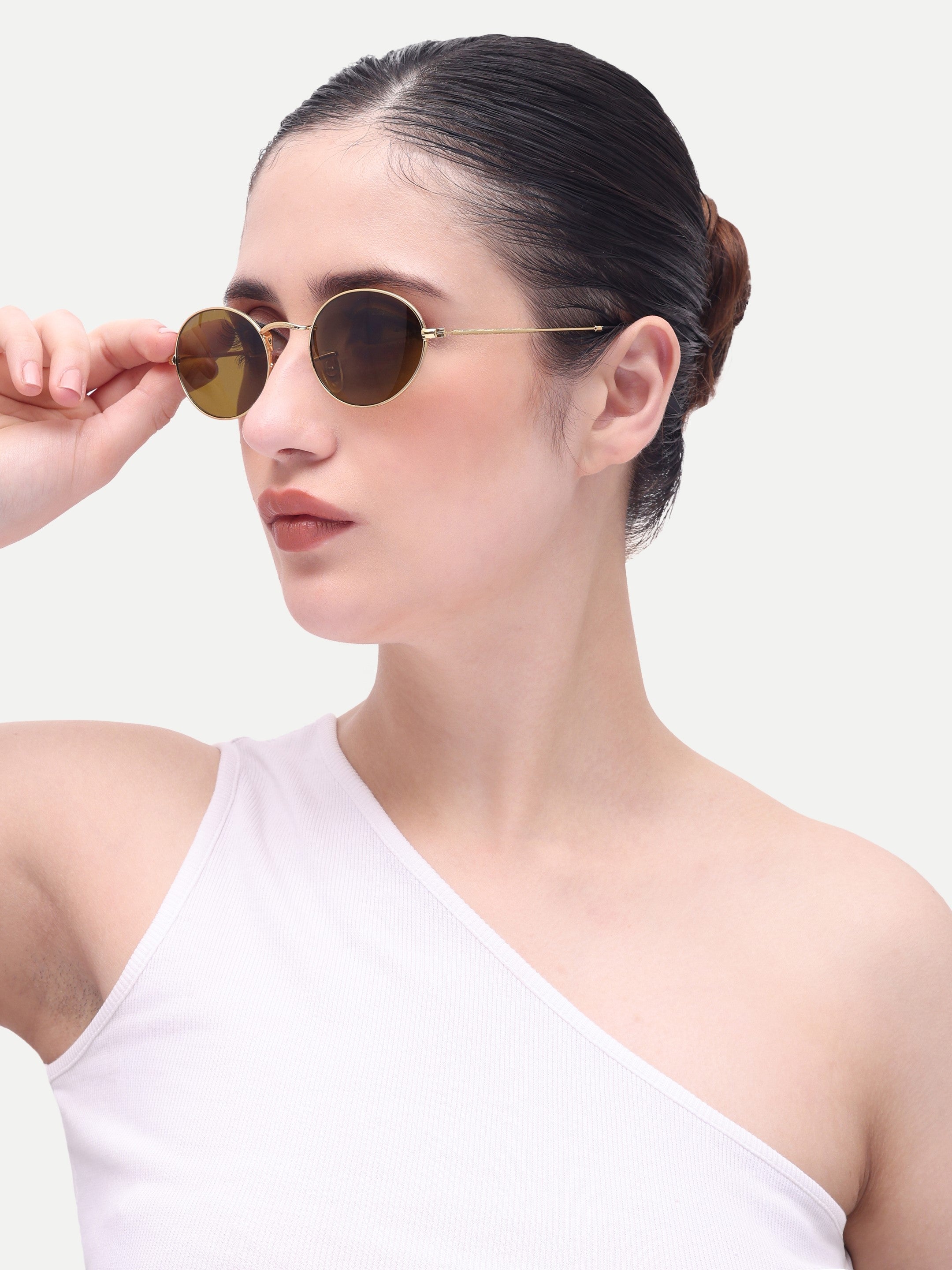 Women's Gold Brown Oval Sunglasses