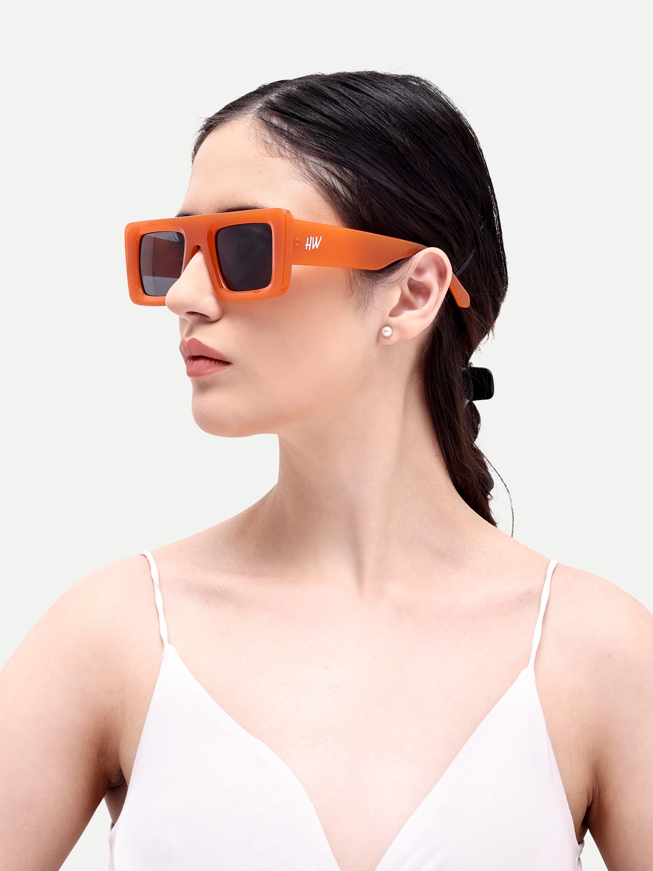 Opaline Candy Orange Square UV Protected Womens Sunglasses
