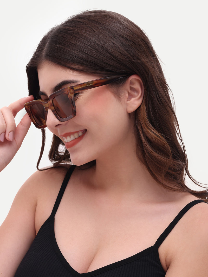 Women's Leopard Brown Wayfarer Rectangular Sunglasses