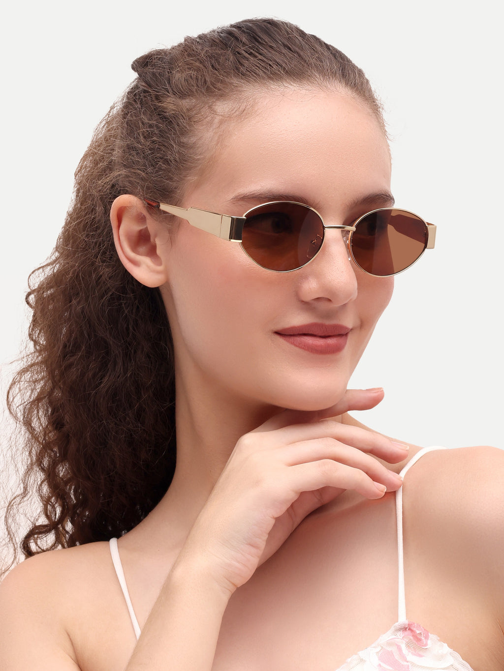 Brown Women Oval UV Protected Sunglasses