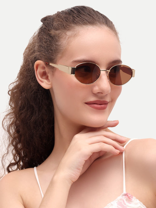 Brown Women Oval UV Protected Sunglasses