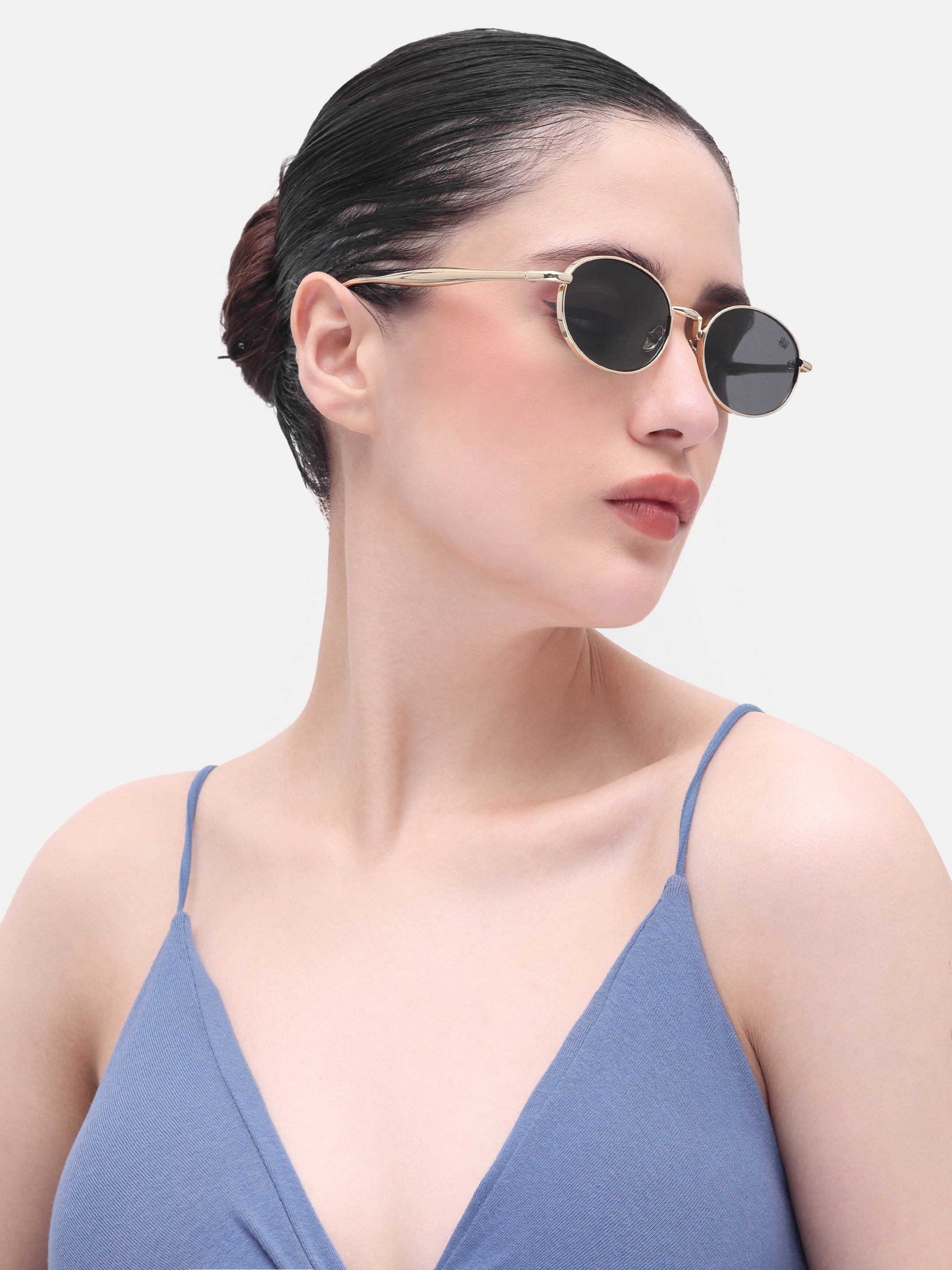Women's Oval Gold Black Sunglasses