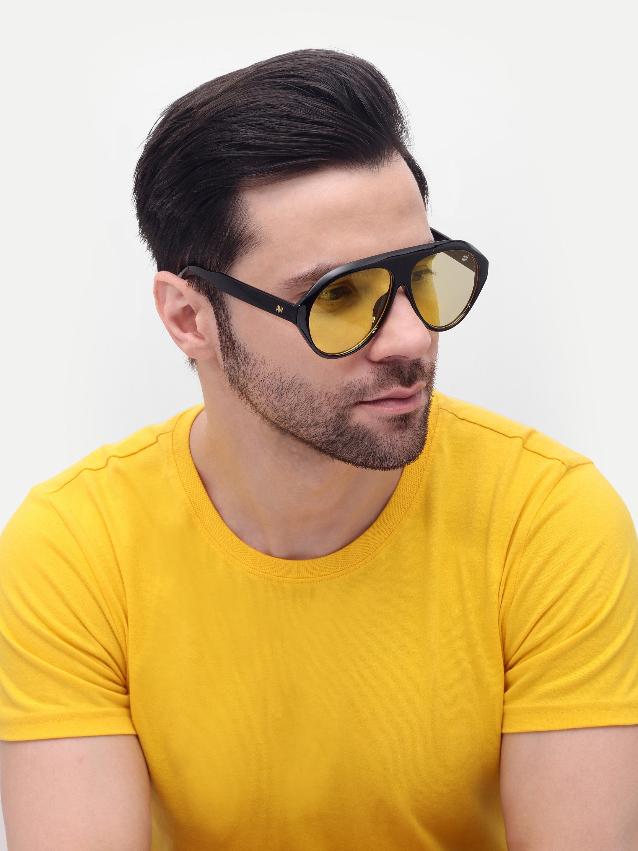 Men's Black Yellow Aviator UV Protected Sunglasses
