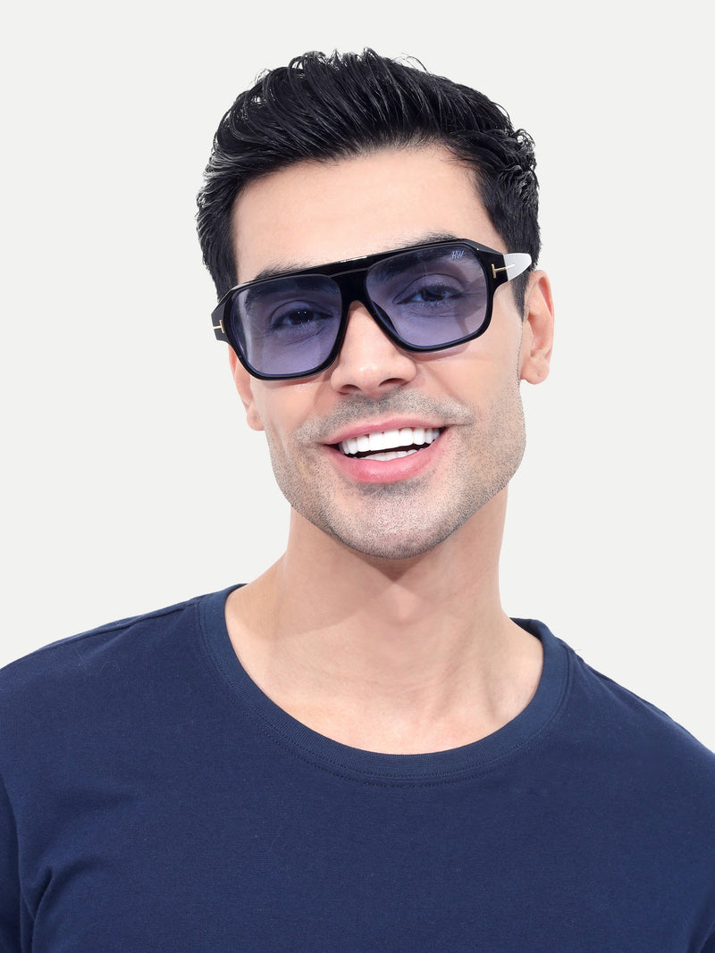 Men's Blue Wayfarer Rectangular Sunglasses