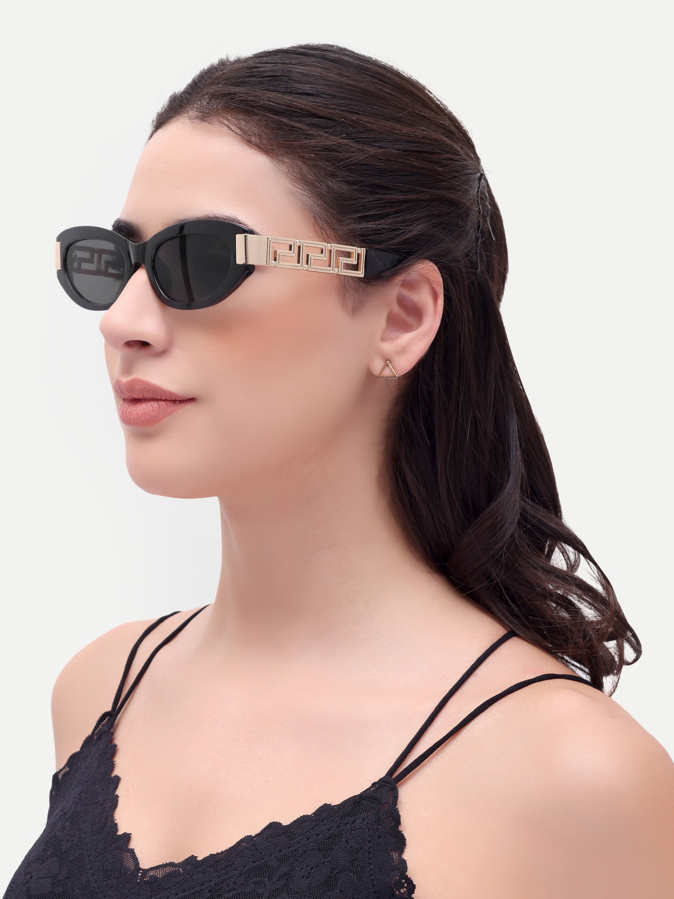Serene Black Oval UV Protected Womens Sunglasses