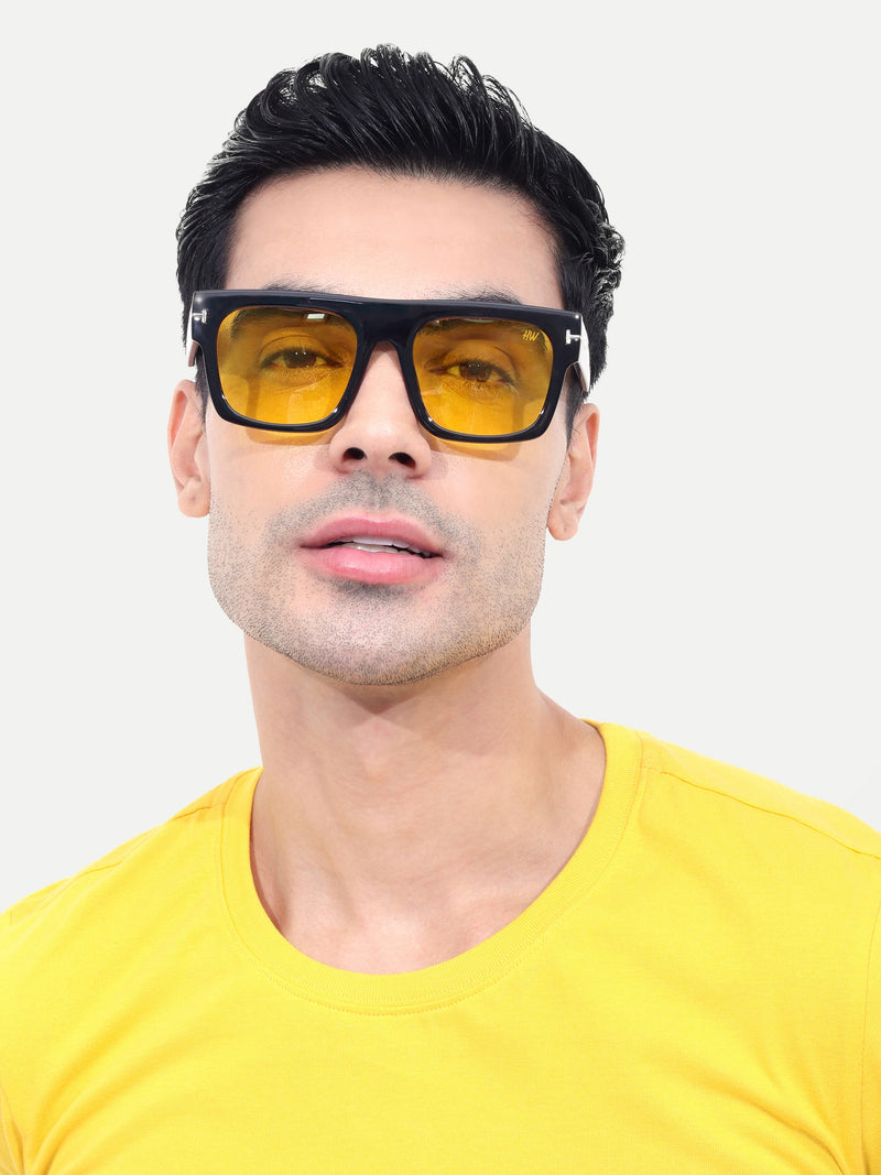 Men's Yellow Wayfarer Rectangular Sunglasses