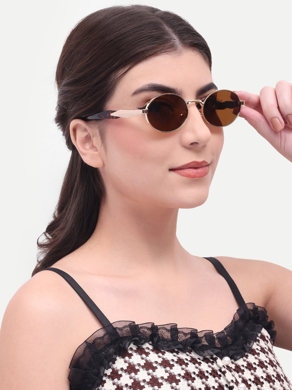 Women's Oval Golden Brown UV Protected Sunglasses