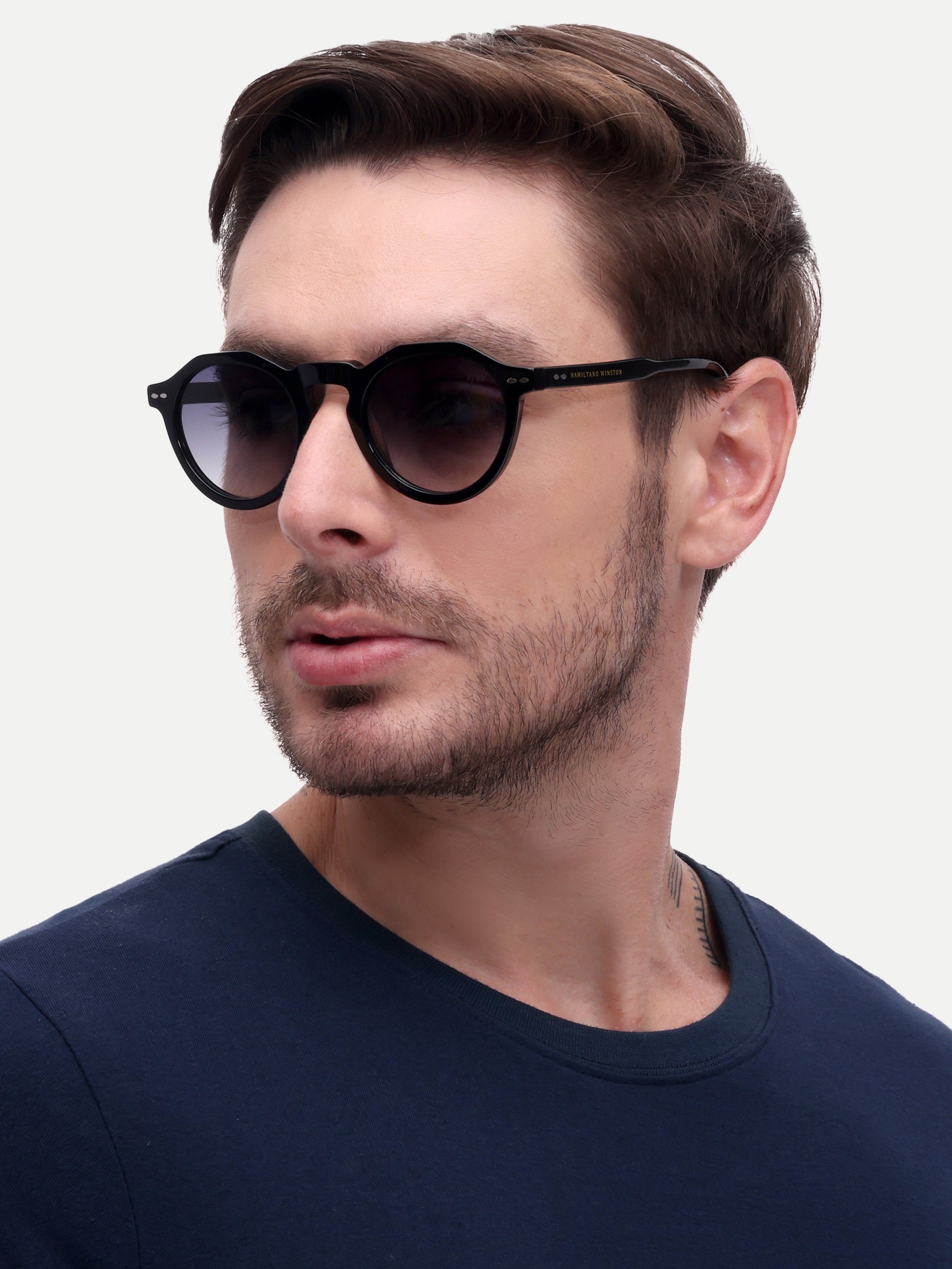 Men Round Uv Protected Sunglasses Black