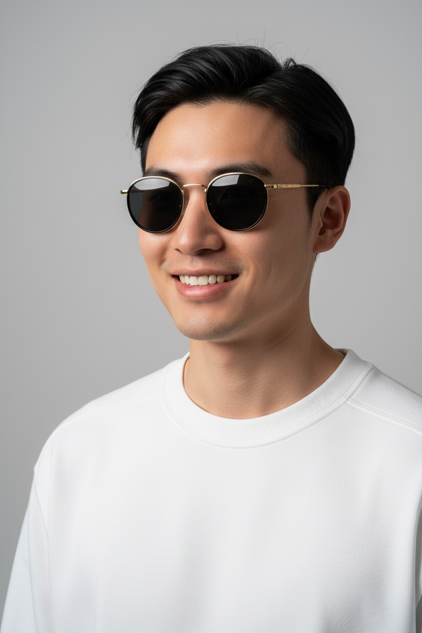 Men's Golden Black Round UV Protected Sunglasses