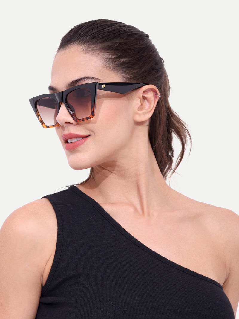 Women's Leopard Brown Cateye UV Protected Oversized Sunglasses