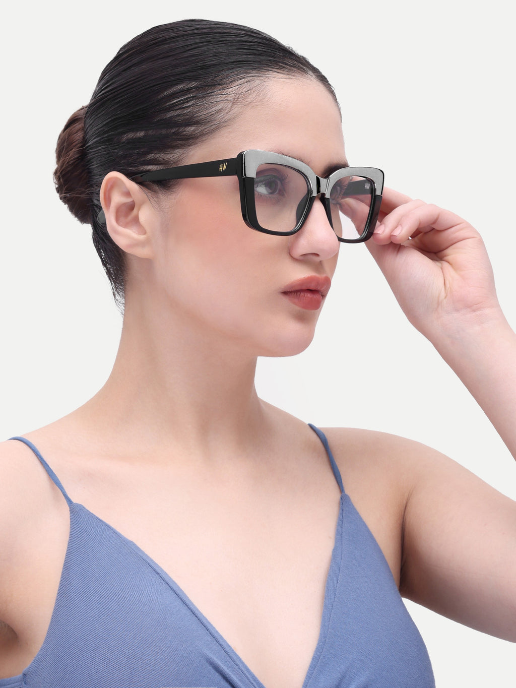Women's Black Grey Rectangular Optical Frame