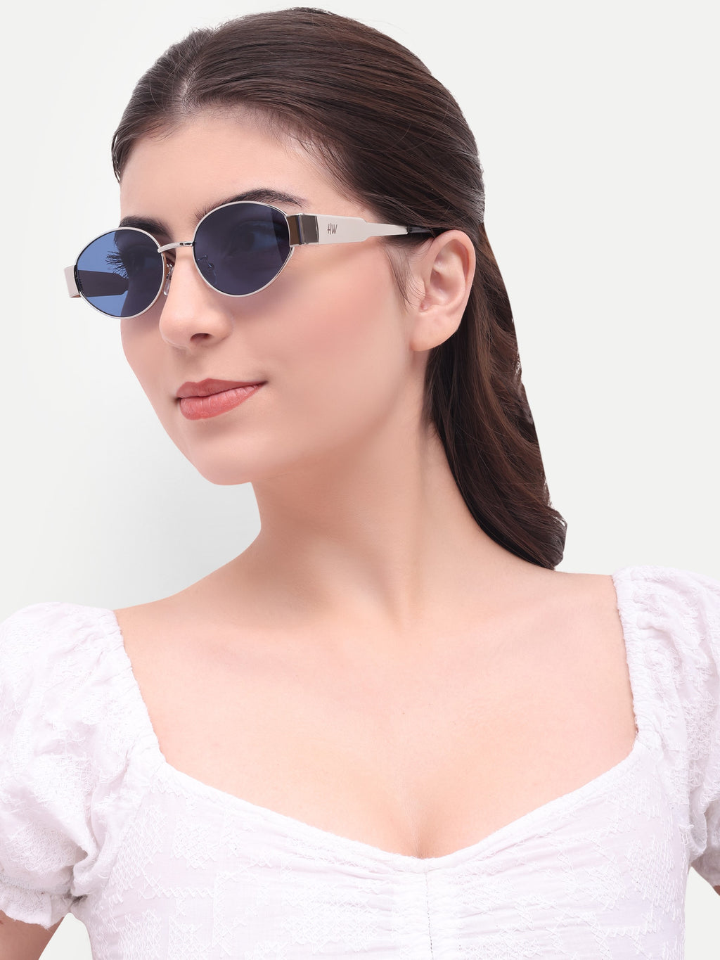 Women's Silver Blue Oval UV Protected Sunglasses