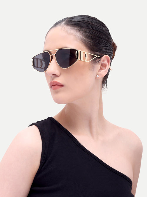 Evania Gold Black Metal Oval UV Protected Womens Sunglasses
