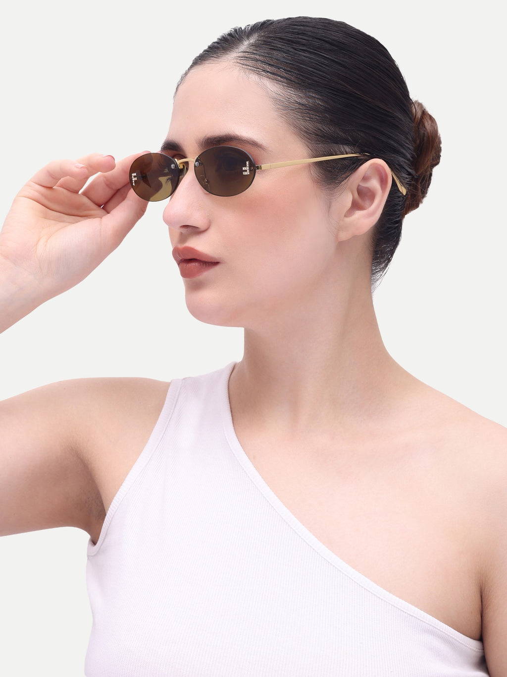 Women's Gold Brown Oval Sunglasses
