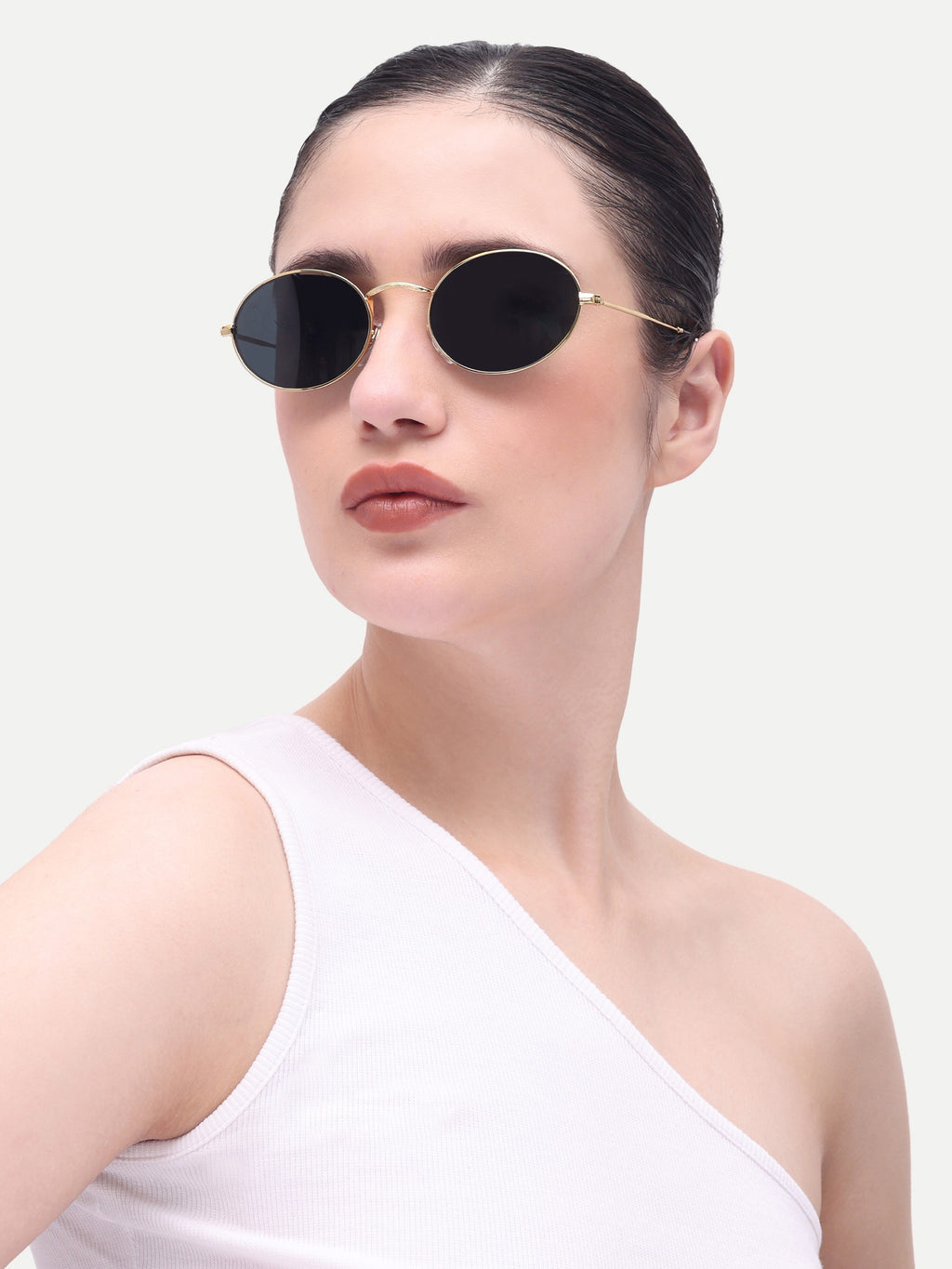 Women's Gold Black Oval Sunglasses