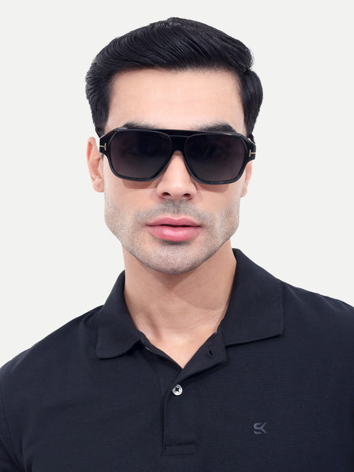 001 THE BOND Men's Black UV Protected Wayfarer Rectangular Sunglasses