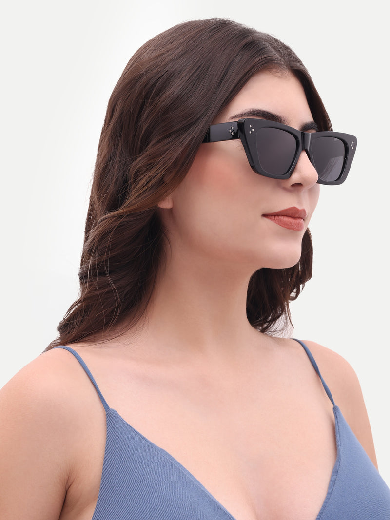 Women's UV Protected Polarized Cat Eye Black Sunglasses