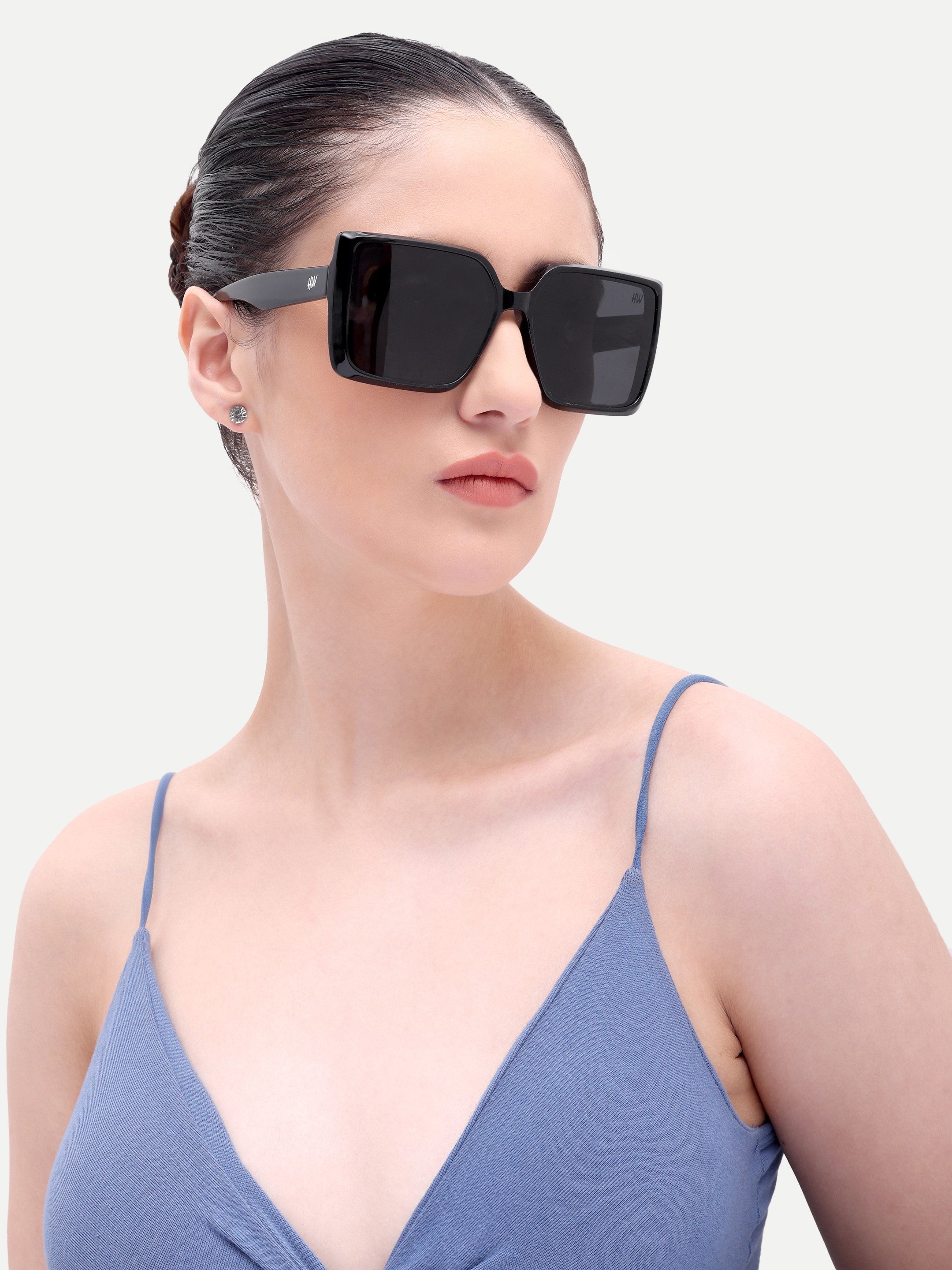 Verona Black Oversized Square Black UV Protected Womens Sunglasses