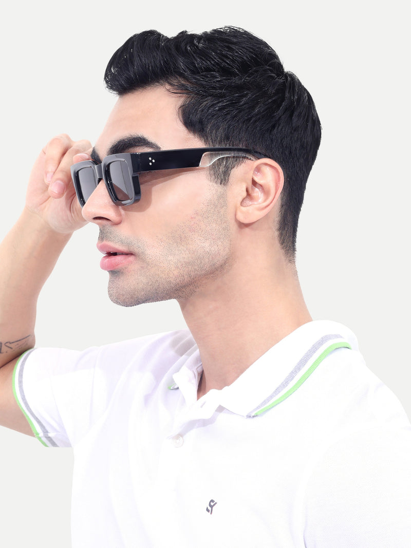 Men's Full Black UV Protected Wayfarer Rectangular Sunglasses