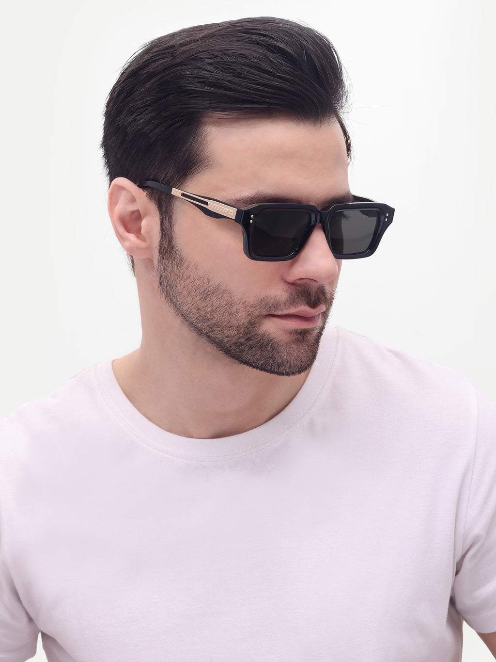 Men's UV Protected Gold Black Wayfarer Sunglasses
