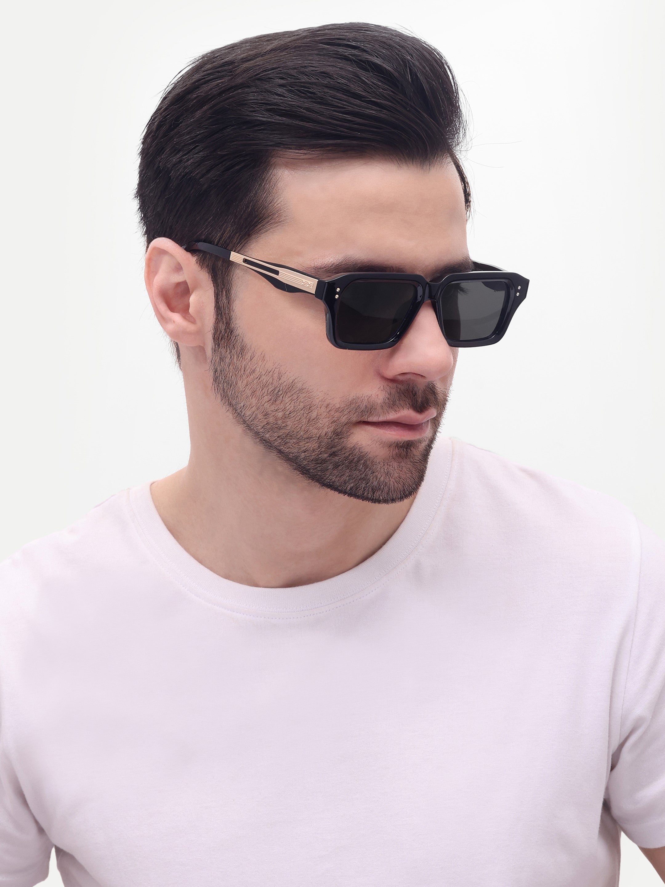 Men's UV Protected Gold Black Wayfarer Sunglasses