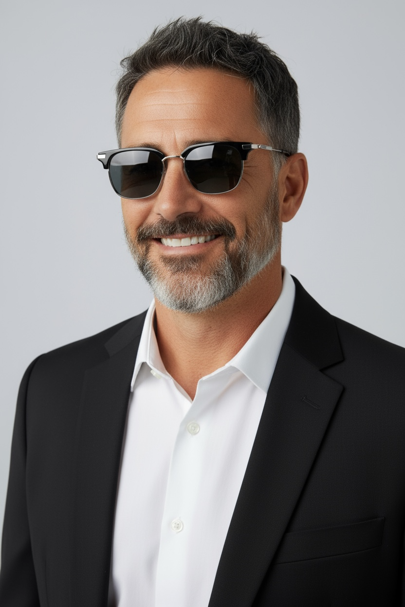 Men's Silver Black Clubmaster UV Protected Sunglasses