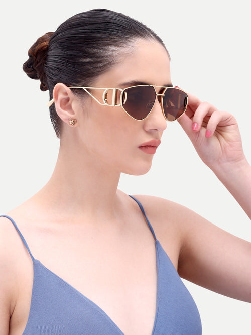 Azura Gold Brown Metal Oval UV Protected Womens Sunglasses